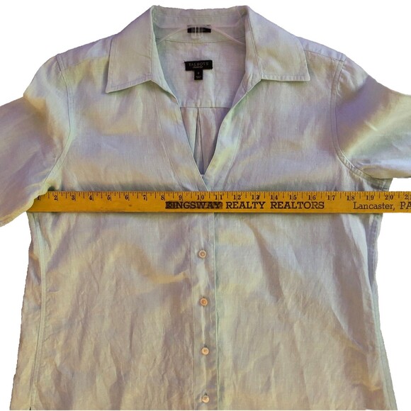 Talbots Irish Linen Button-Up Shirt Womens Sz 8 Pastel Blue Long Sleeve Classic - Picture 12 of 14
